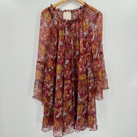 Johnny Was Clay Orange Silk Daisy Flare Sleeve Tassel Oversized Medium Dress - Picture 4 of 11